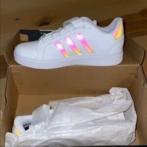 Adidas Kids White Sneakers with Pink Highlights